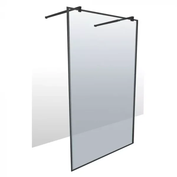 Shower Screen Aspen Black 1200x2000 With Ext Arm 8mm Glass