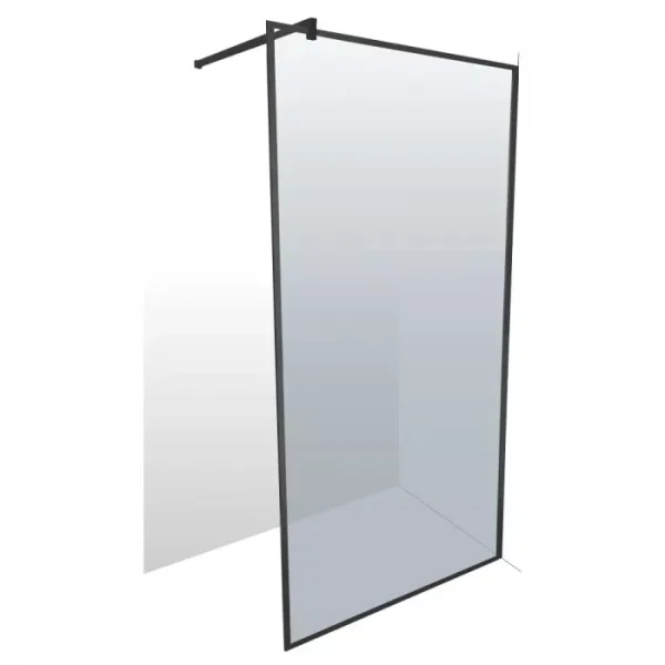 Shower Screen Alps Black 900x2000 With Ext Arm 8mm Glass