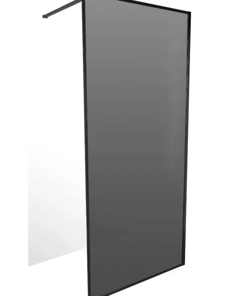 Shower Screen Pyrenees Black 900x2000 With Ext Arm 8mm Smoked Glass