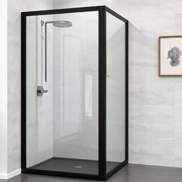 Shower Door Pivot Solid 2 Piece Combo Matt Black 900 x 900 (Height 1806)