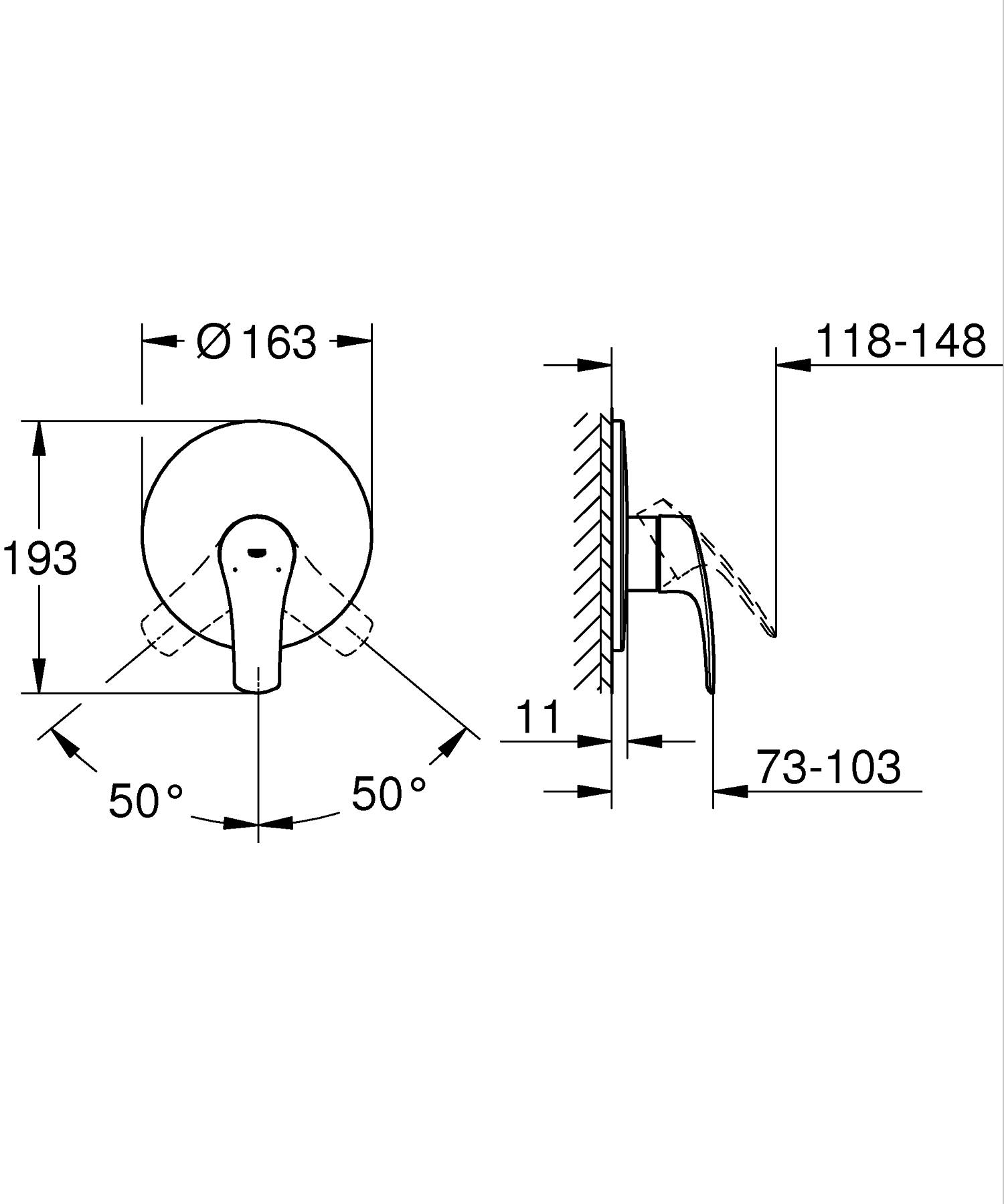 Grohe Eurosmart Single-Lever Shower Mixer Trim Matte Black - Image 2