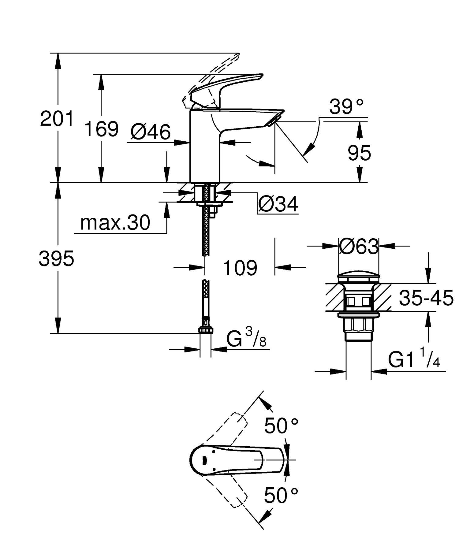 Grohe Eurosmart Single-lever basin mixer 1/2"S-Size Chrome - Image 2