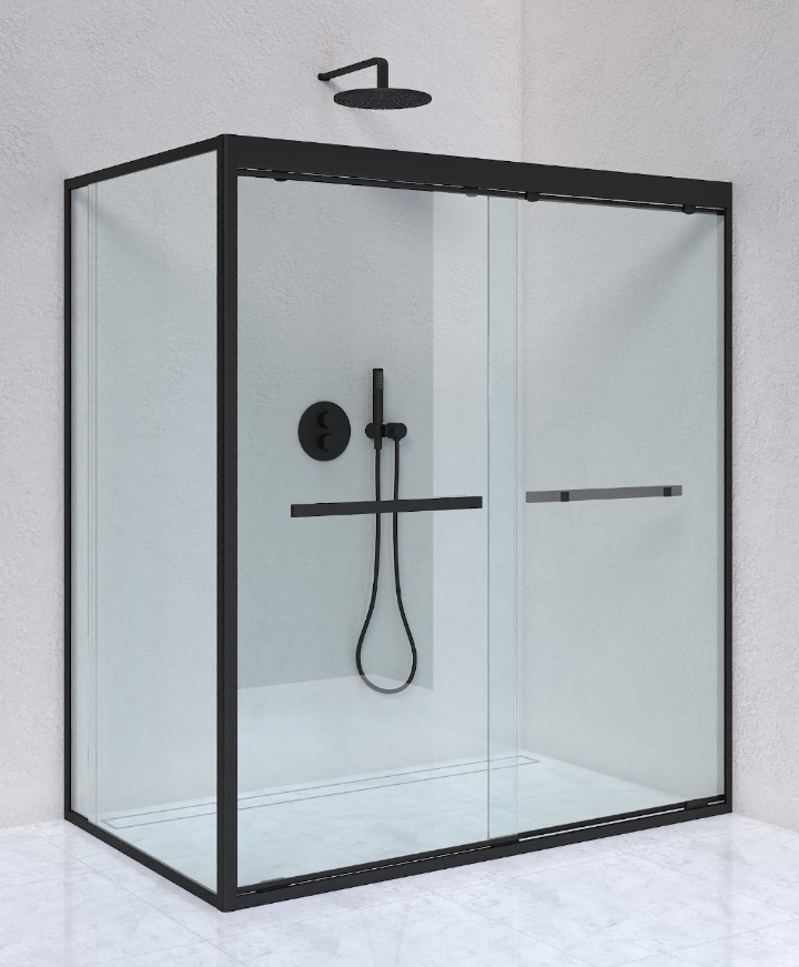 Matt Black Bi Slider Shower Extendable Door And Return Panel 1200 x 1020