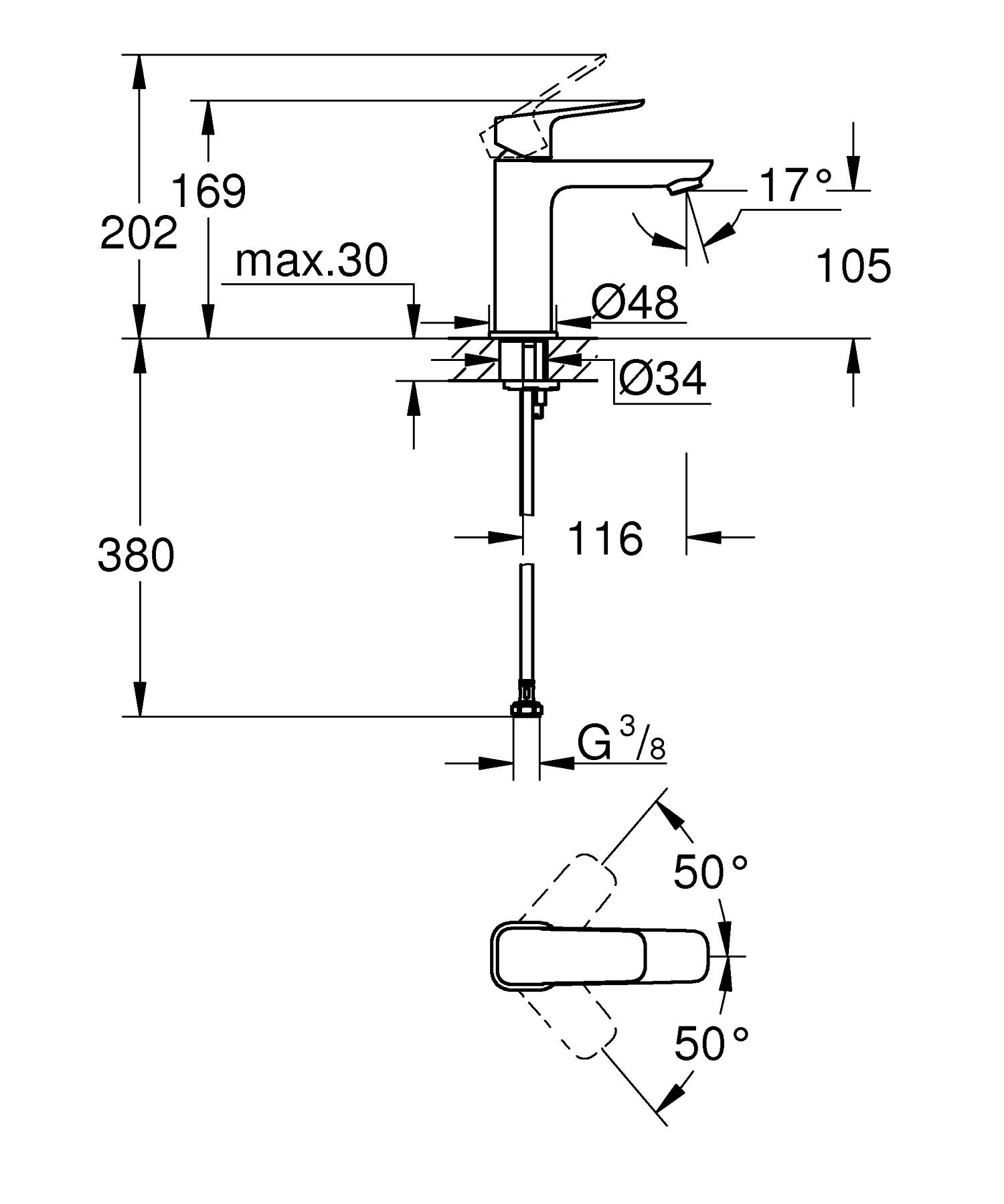 Grohe Cubeo Single-Lever Basin Mixer Smooth Body Medium Matte Black - Image 2