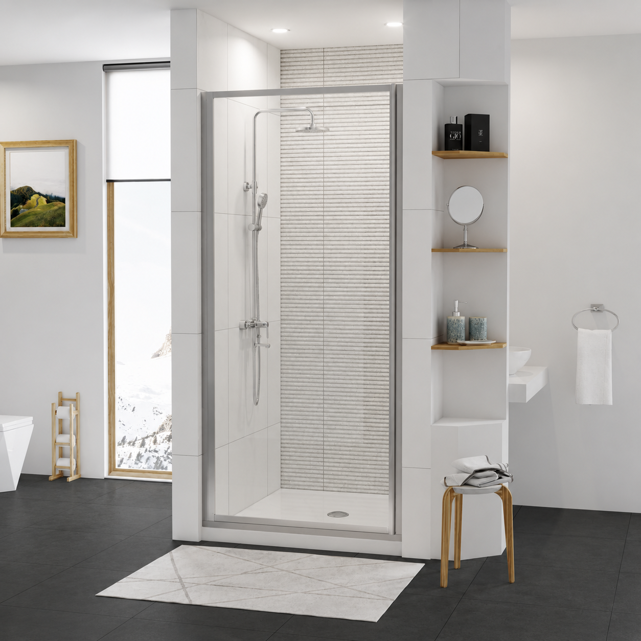 Shower Door Pivot Matt Chrome 750 x 1806 - (726-775)