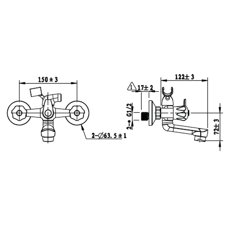 Cobra Stella Bath Mixer Wall Type & Handshower 15mm Chrome - Image 2