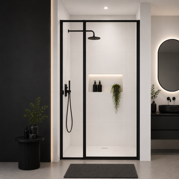 Shower Door Inline Pivot and Panel Matt Black 1050 (1010-1091)