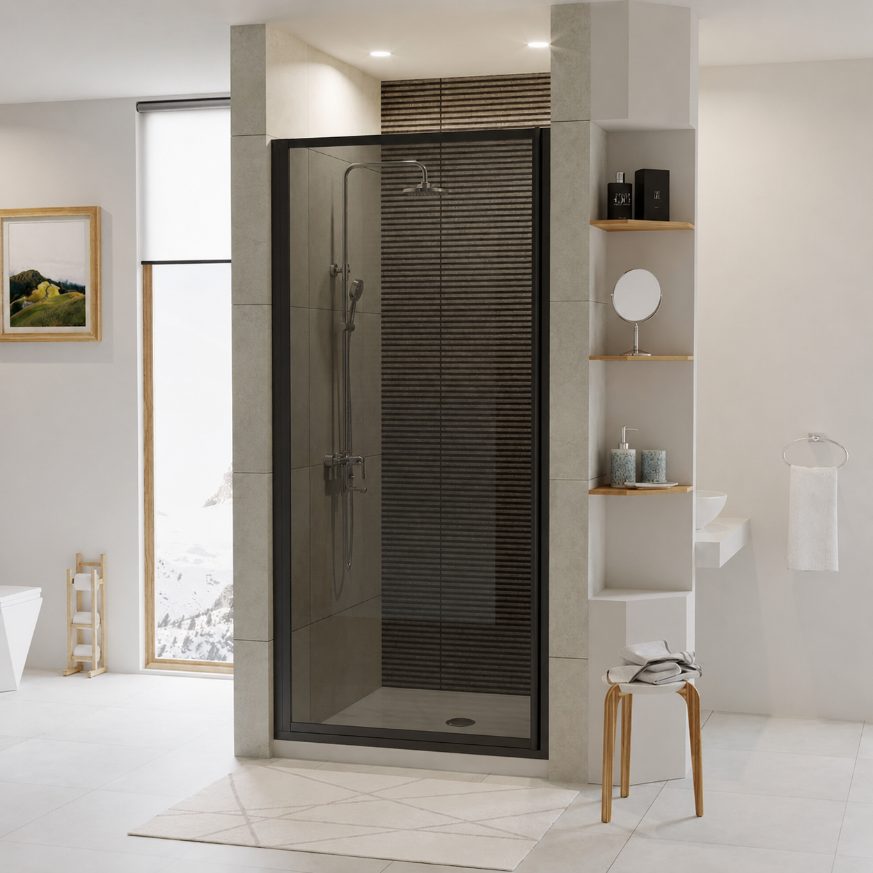 Shower Door Pivot Smoked Matt Black 1000 x 2000 - (976-1025)