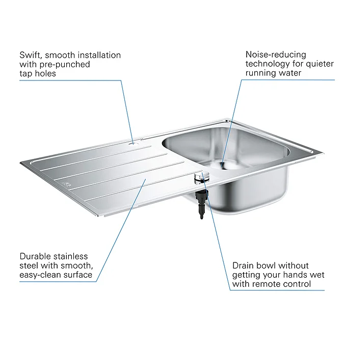 Grohe K200 Stainless Steel Sink Single Bowl With Drainer - Image 2